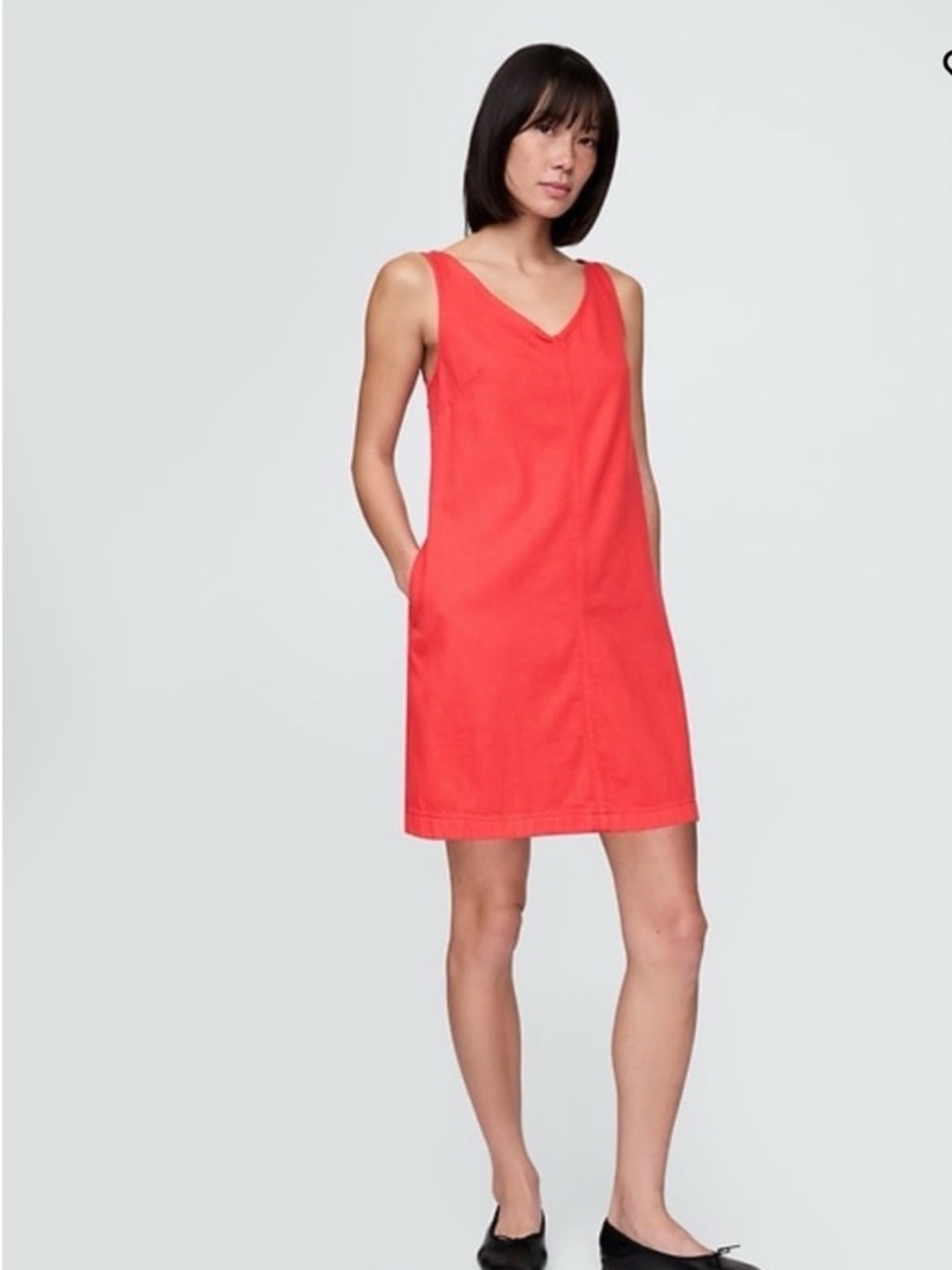 Gap Sleeveless V-Neck Dress in Coral Red